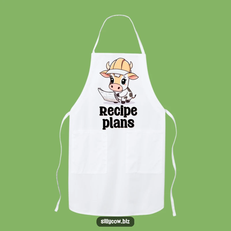 Funny Cow Hard Hat Blueprints Apron - Hilarious Builder Gift