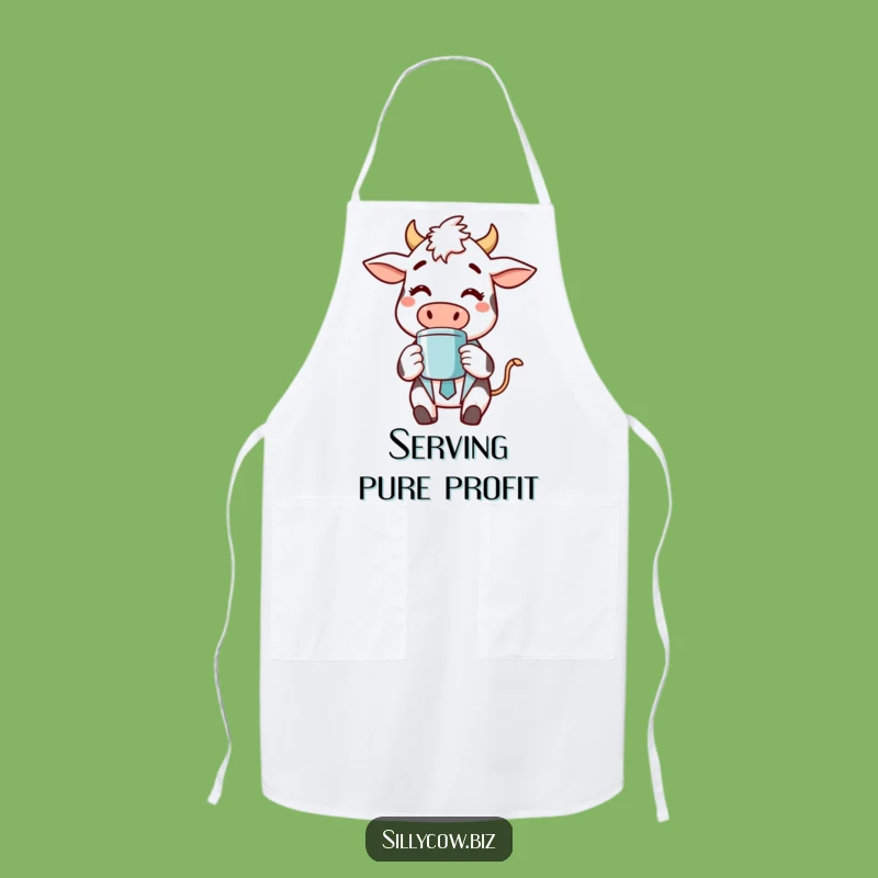 Funny Cow Gourmet Apron: Cheerful Cow in Suit, Coffee Lover, Kitchen Gift