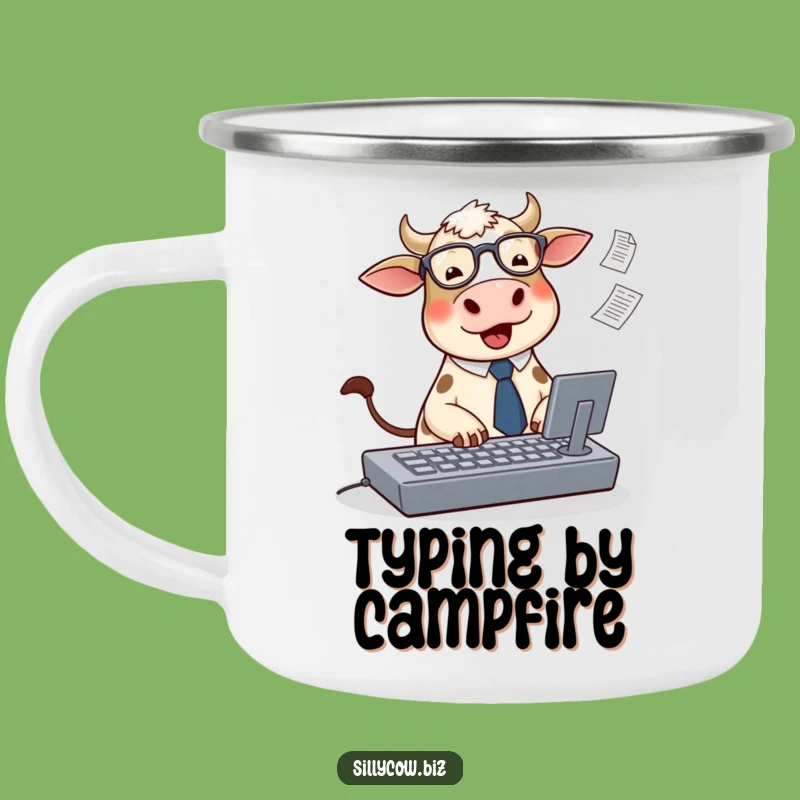Funny Cow Adventure Mug: Office Typing Design, Rugged Humorous Gift!