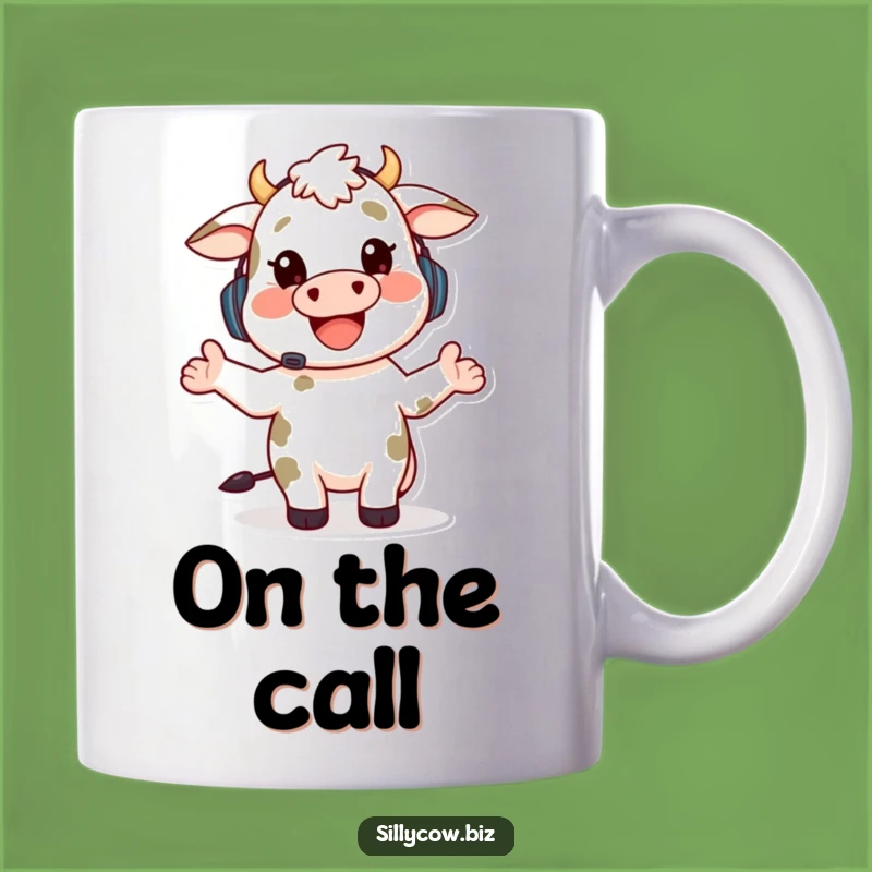 Funny Cow Support Mug: Happy Cow Headset, Gesturing, Perfect Tech Gift