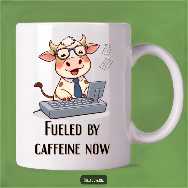 Funny Cow Typing Mug: Adorable Office Cow, Perfect Gift for Hard Workers!