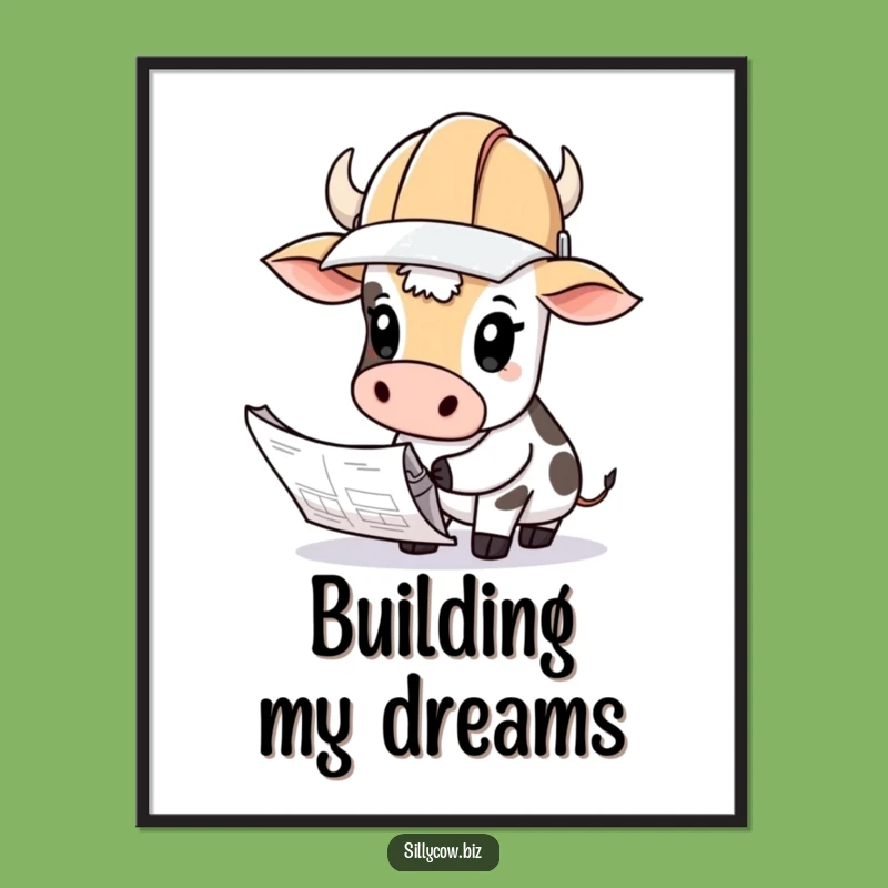 Funny Cow Hard Hat Blueprints Digital Art - Hilarious Decor Gift