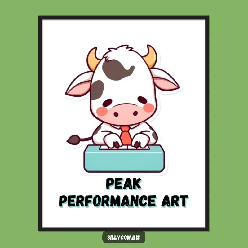 Funny Cow Digital Art: Hilarious Cartoon Cow Typist, Instant Quirky Decor Gift