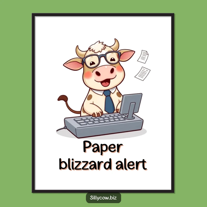 Funny Cow Office Digital Art: Printable Typing Cow, Instant Humorous Decor!