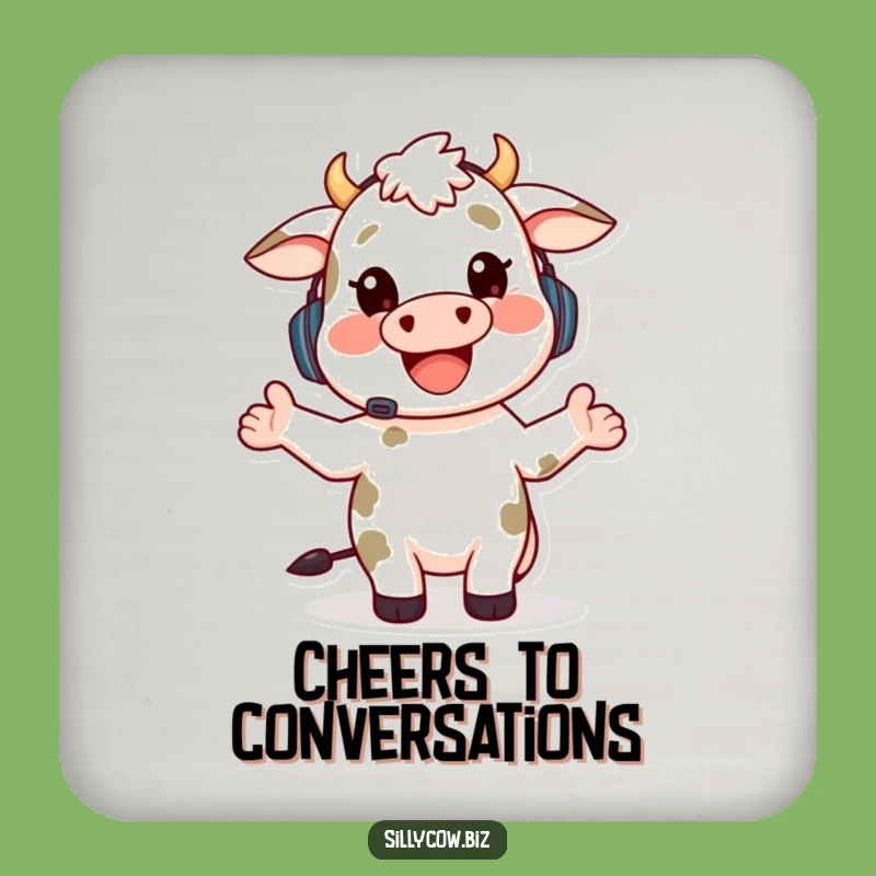 Funny Cow Support Coaster: Happy Cow Headset, Gesturing, Home Bar Gift