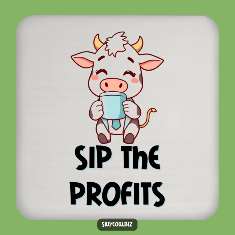 Funny Cow Business Coaster: Cheerful Cow in Suit, Coffee Break, Home Bar Gift