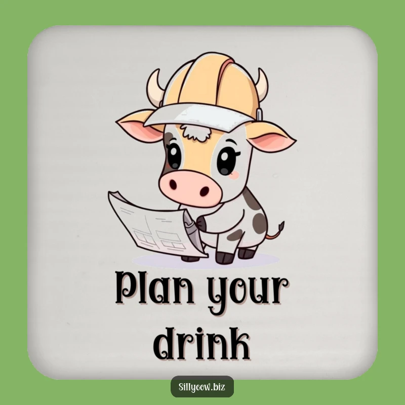 Funny Cow Hard Hat Blueprints Coaster - Hilarious Protection Gift