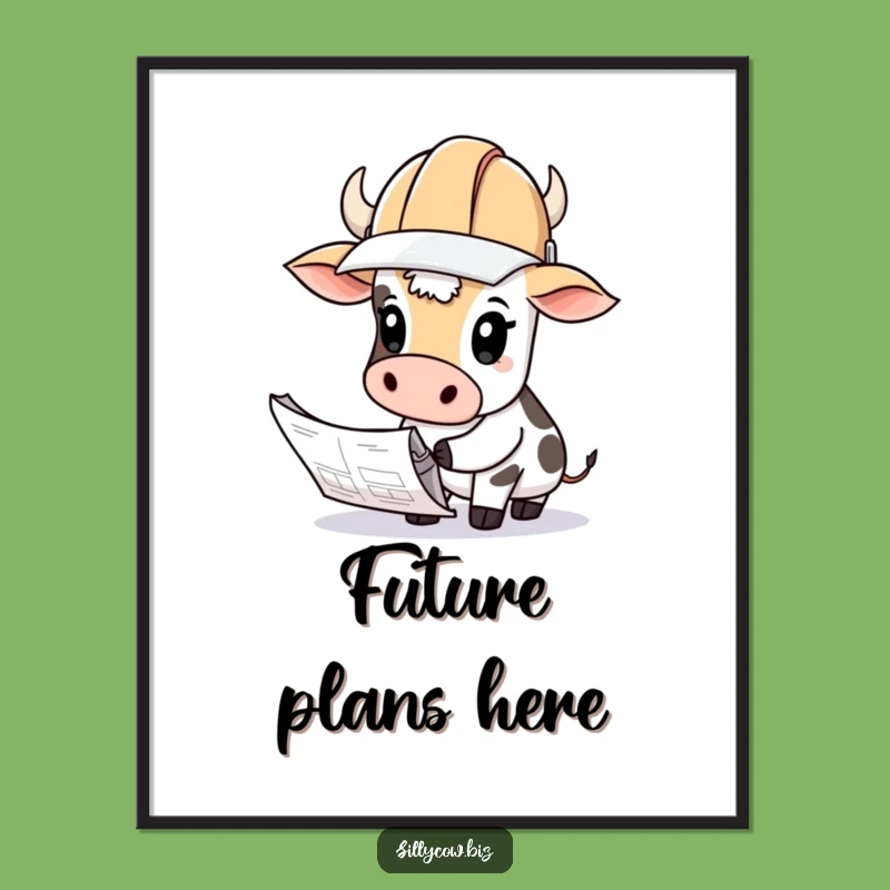 Funny Cow Hard Hat Blueprints Poster - Hilarious Decor Gift
