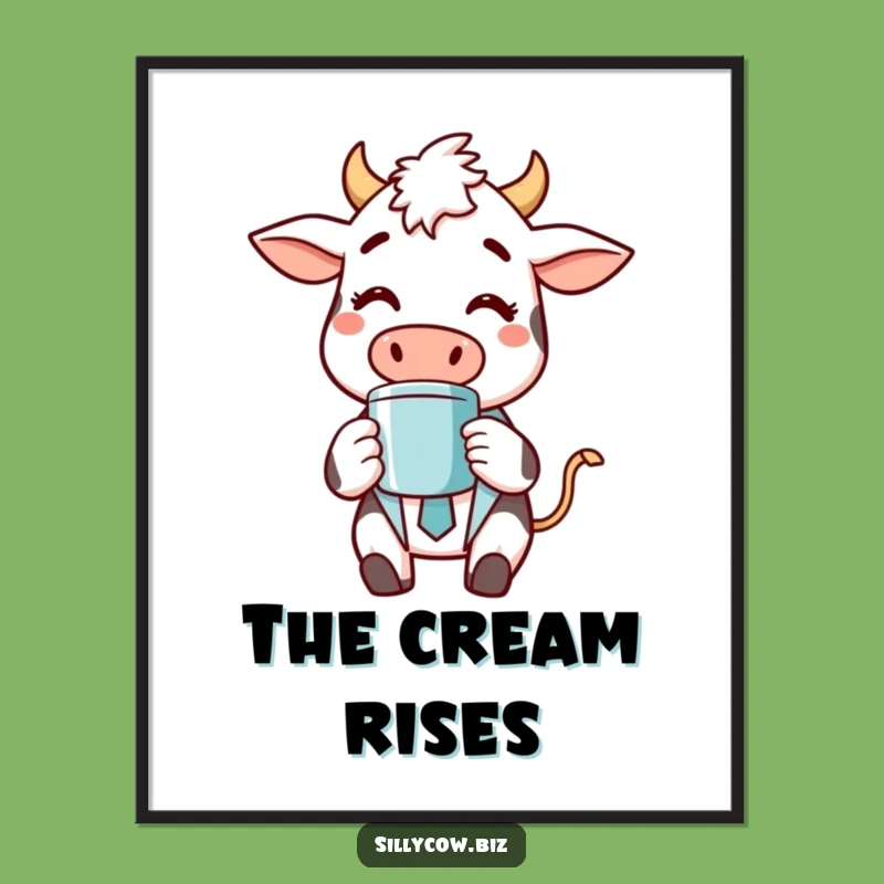 Funny Cow Motivational Poster: Cheerful Cow in Suit, Coffee Break, Quirky Art