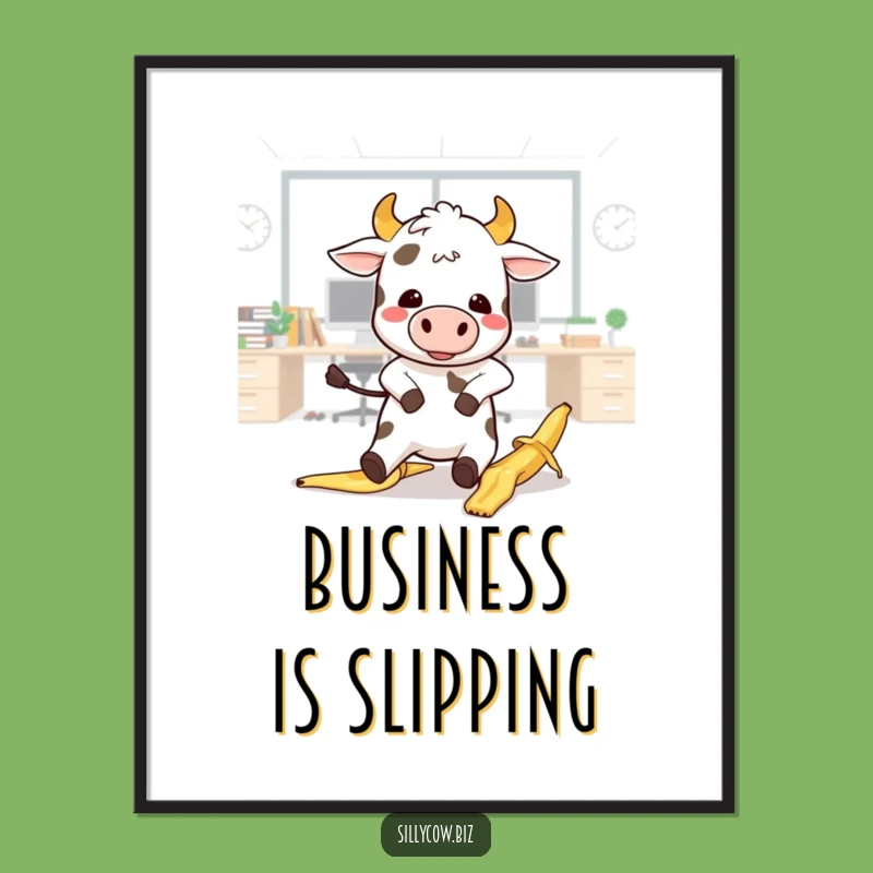 Funny Kawaii Cow Slip Poster - Hilarious Office Decor Gift