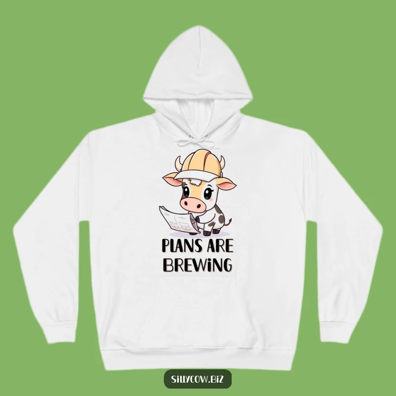 Funny Cow Hard Hat Blueprints Hoodie - Cozy & Hilarious Gift