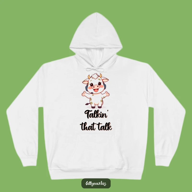 Funny Cow Comms Hoodie: Happy Cow Headset, Gesturing, Cozy & Hilarious Gift