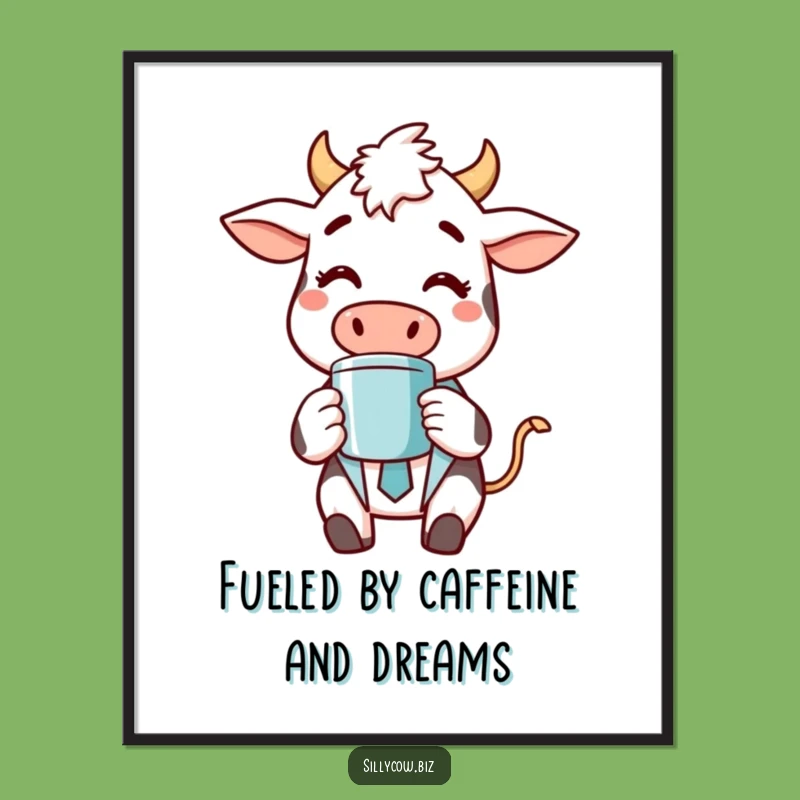 Funny Free Printable Wall Art: Cow Sips Coffee Office Decor Download