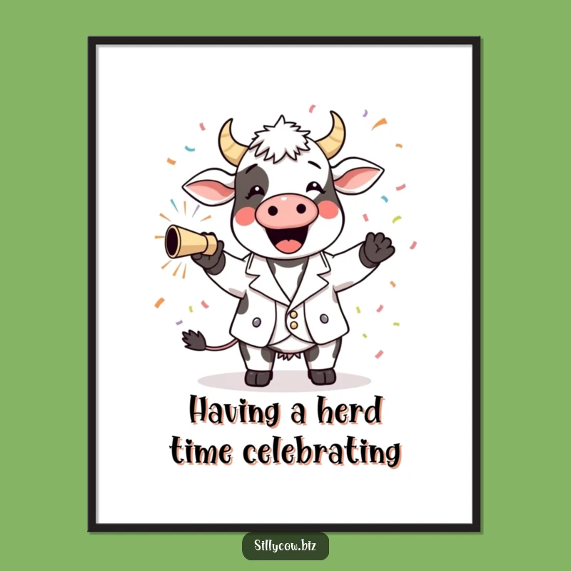 Free Printable Wall Art: Funny Cow in Blazer, Confetti Blast, Quirky Downloadable Decor