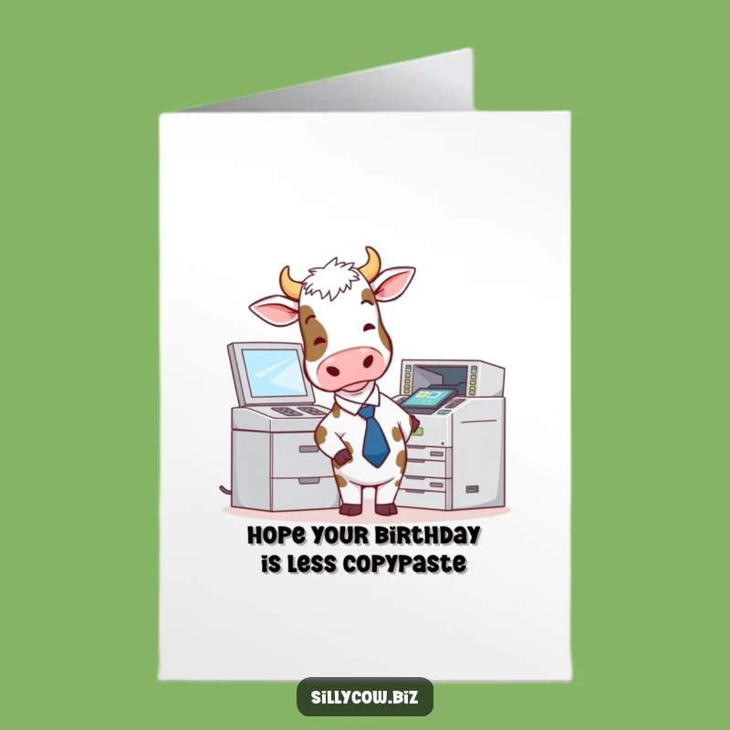 Free Printable Birthday Card: Funny Cow Copier Fail Downloadable Gift