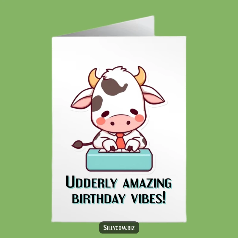 Free Printable Cow Birthday Card: Funny Boss Typing Gift Downloadable