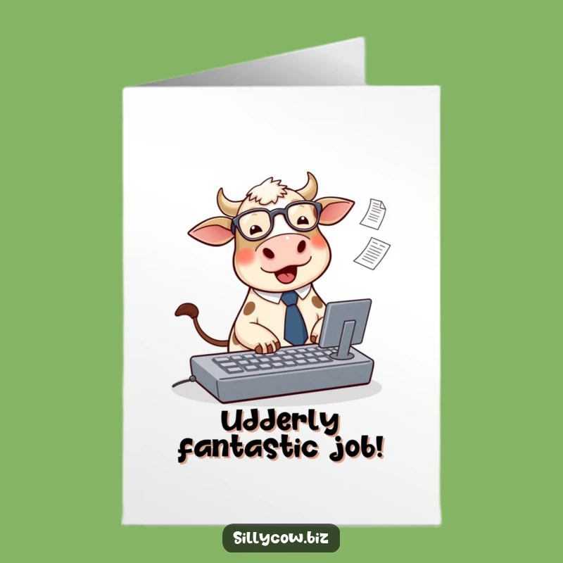 Free Printable Cow Typing Congrats Card: Office Success Gift