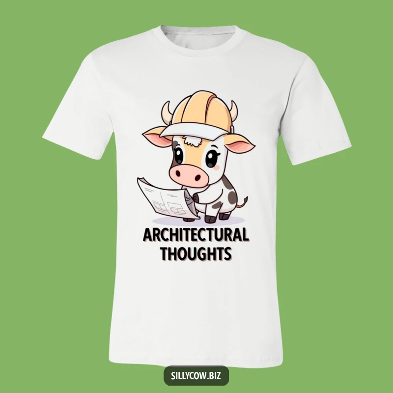 Funny Cow Hard Hat Blueprints T-Shirt - Comedic Builder Gift