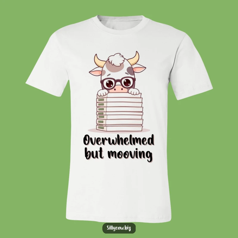 Funny Cow Scholar T-Shirt: Silly Cow in Glasses, Files, Hilarious Gift for Nerds