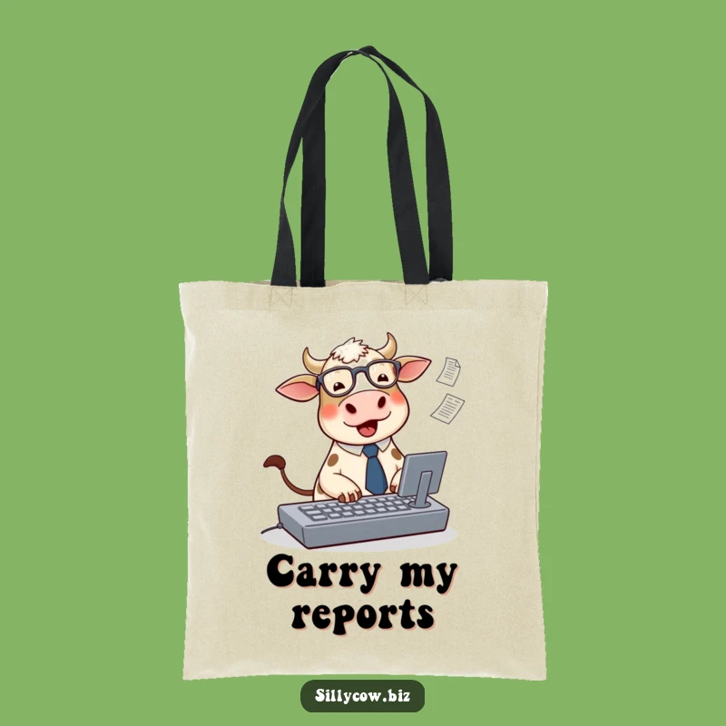 Funny Cow Office Tote Bag: Cute Typing Cow Accessory, Practical Humorous Gift!