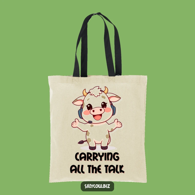 Funny Cow Chat Tote Bag: Happy Cow Headset, Gesturing, Perfect Gift Tote