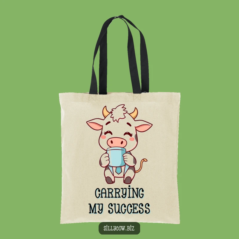 Funny Cow Commute Tote: Cheerful Cow in Suit, Coffee Lover, Perfect Gift Bag