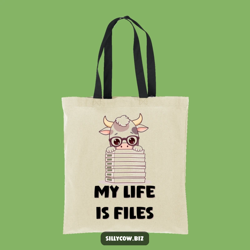 Funny Cow Librarian Tote Bag: Silly Cow in Glasses, Files, Perfect Gift
